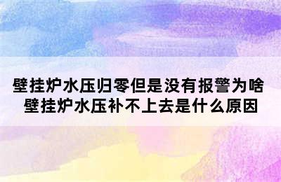 壁挂炉水压归零但是没有报警为啥 壁挂炉水压补不上去是什么原因